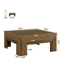 Tribesigns Square Coffee Table for Living Room, 39.4'' Large Wood Center Table with Unique Fluted Legs, Farmhouse Low Cocktail Tea Accent Table