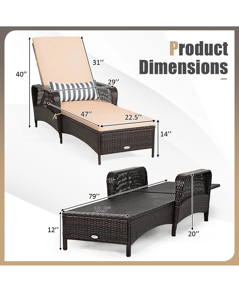 Gymax Pe Rattan Chaise Lounge Chair Armrest Recliner Adjustable Pillow