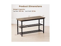 Slickblue 3-Tier Shoe Rack Bench with Metal Shelves & Wooden Seat