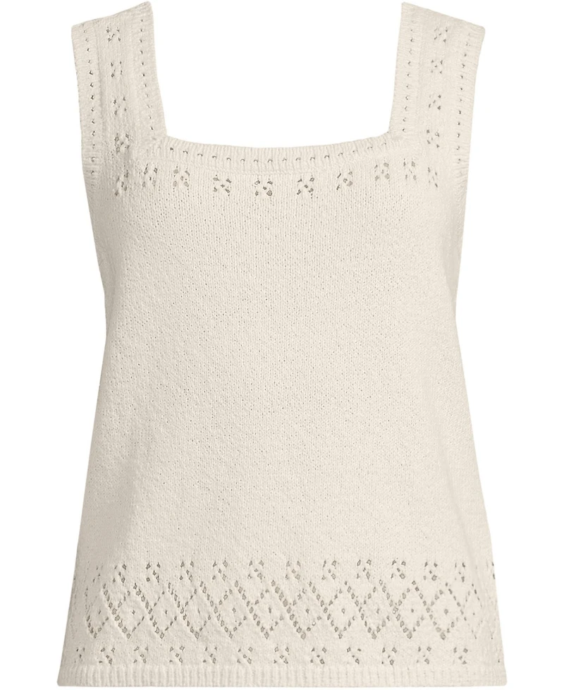 Lands' End Women's Pointelle Square Neck Tank Sweater