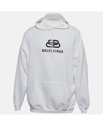 Pre-Owned Balenciaga Men's White Logo Print Cotton Oversized Hoodie