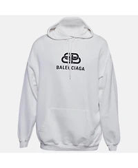 Pre-Owned Balenciaga Men's White Logo Print Cotton Oversized Hoodie