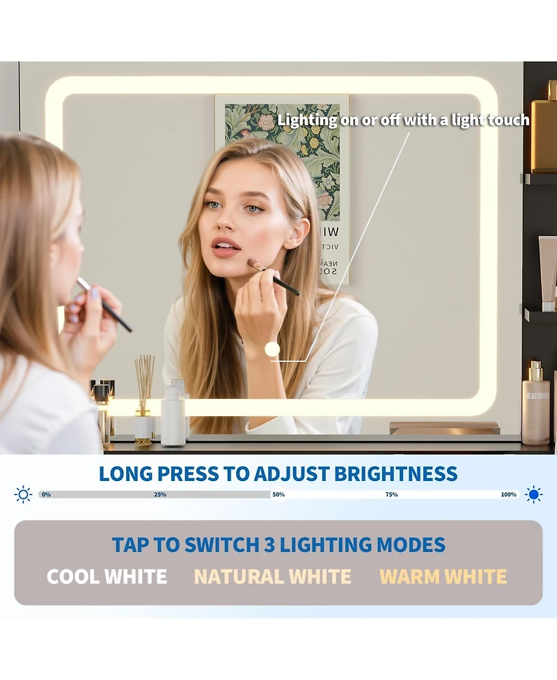 gaomon Mid-Century Modern Makeup Vanity Desk with Lighted Mirror.