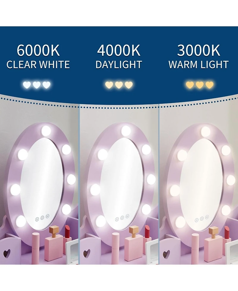 gaomon Toddler Lighted Vanity and Stool Set,Girls Perfect Gift Makeup Pretend Play Table.