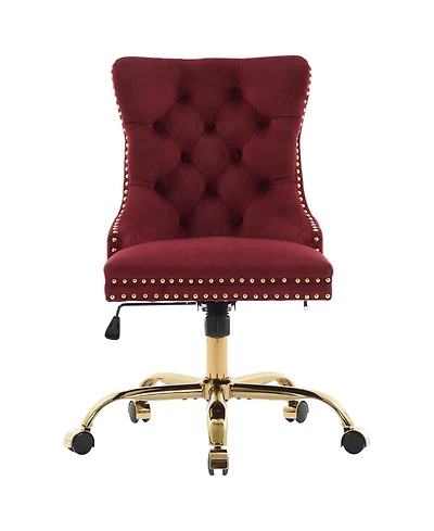 Rainsken Velvet Upholstered Office Chair, Tufted Button Desk Chair, Adjustable Swivel Computer Chair with Metal Base, Nailhead for Home Office