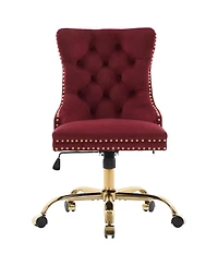 Rainsken Velvet Upholstered Office Chair, Tufted Button Desk Chair, Adjustable Swivel Computer Chair with Metal Base, Nailhead for Home Office