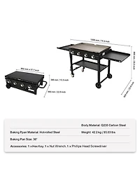 Ecooso Commercial Propane Gas Griddle on Cart with Side Shelves, 4 Burners