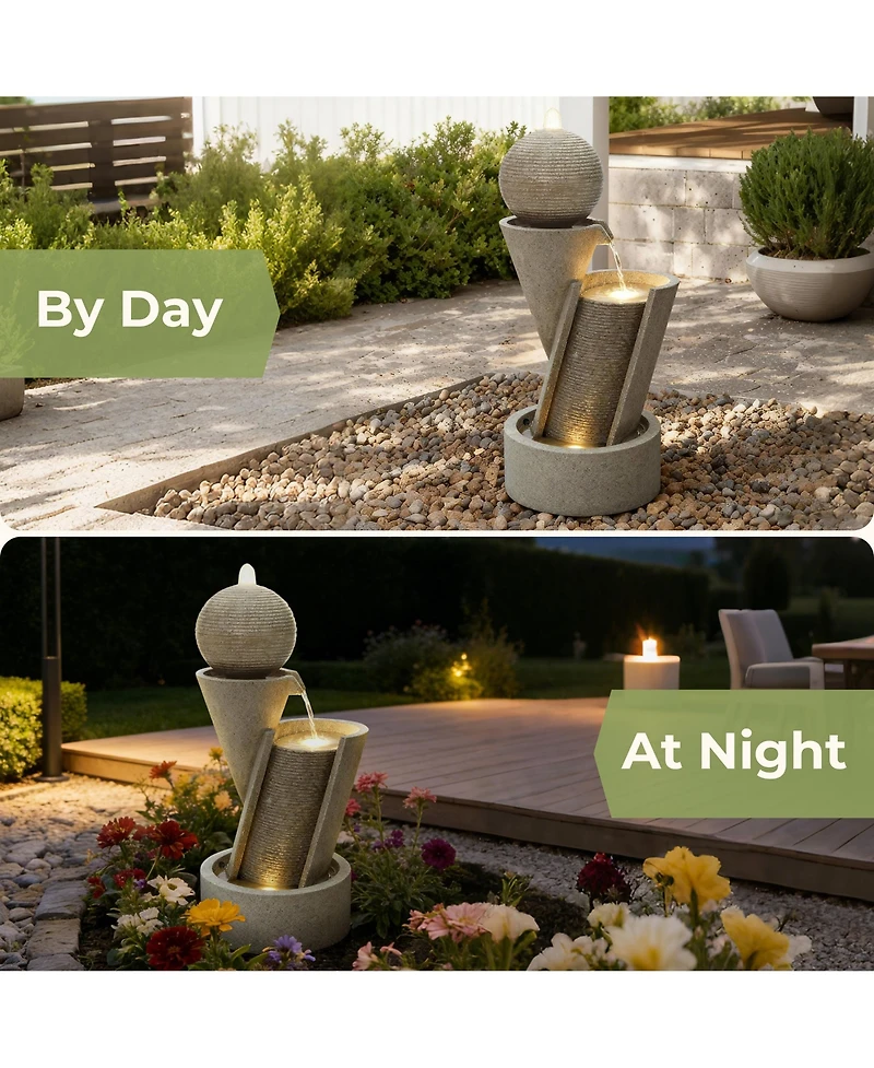 LuxenHome Lighted Patio Fountain, Resin Tiered Design for Backyard
