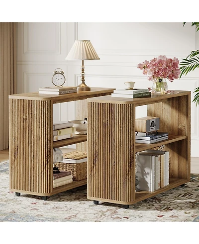 Tribesigns Narrow Side Table Set of 2, 3-Tier End Table for Living Room, Small Fluted Nightstand, Farmhouse Bedside Table