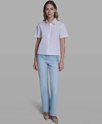 Karl Lagerfeld Paris Women's Short-Sleeve Collared Top