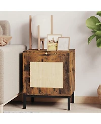 gaomon Modern Farmhouse Rattan Nightstand with Tray and Storage Shelf
