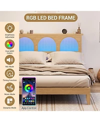 gaomon Bed Frame With Headboard Farmhouse Platform Bed Led Wooden Slats No Box Spring Durable