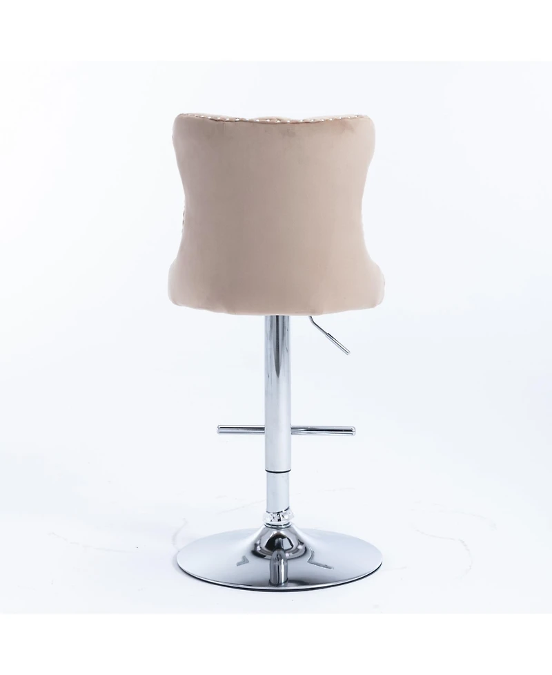 Rainsken Velvet Swivel Bar Stools Set of 2, Adjustable Counter Height Chairs with Nailhead Trim and Silver Metal Base for Kitchen Island.