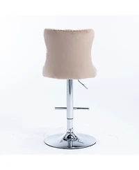 Rainsken Velvet Swivel Bar Stools Set of 2, Adjustable Counter Height Chairs with Nailhead Trim and Silver Metal Base for Kitchen Island.