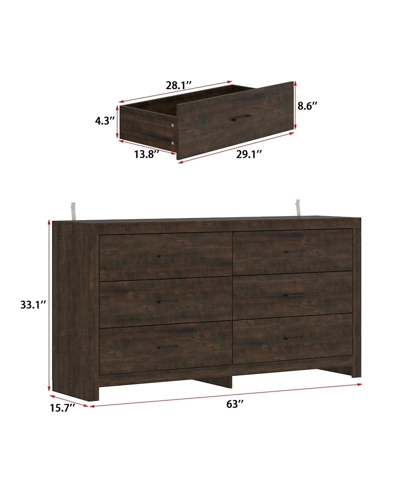 Famapy 6-Drawer Finish Dresser Chest of Drawers Cabinet