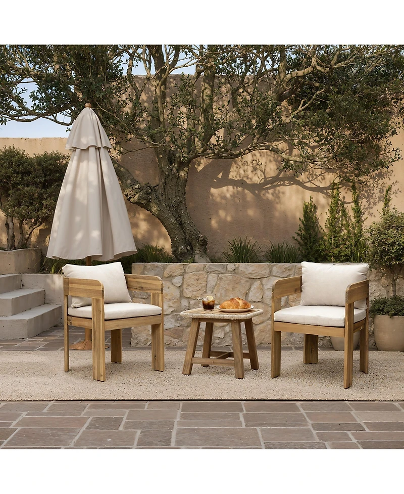 LuxenHome Set of 2 Modern Outdoor Acacia Wood Armchair with Cushions, Patio Lounge Seating