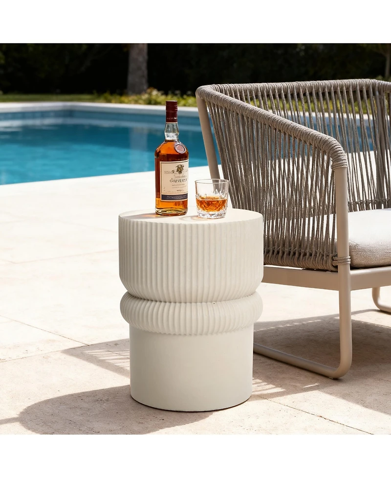 LuxenHome Minimalist MgO Patio Table, Tall Round Side Table for Outdoor Spaces