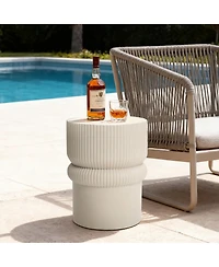 LuxenHome Minimalist MgO Patio Table, Tall Round Side Table for Outdoor Spaces