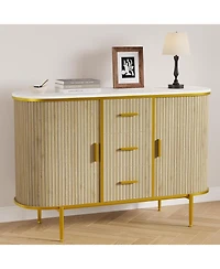 gaomon 50" Mid Century Fluted Buffet Cabinet, Modern Coffee Bar Console Table with Faux Marble Top & Curved Sliding Doors, Storage Accent Cabinet
