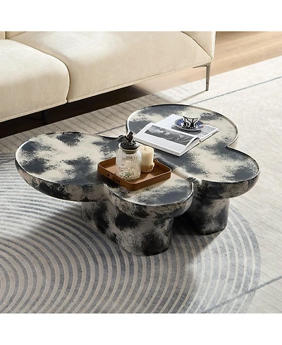 Boyel Living Modern Faux Travertine Coffee Table, Butterfly-Shaped Fiberglass Art Piece for Room & Office