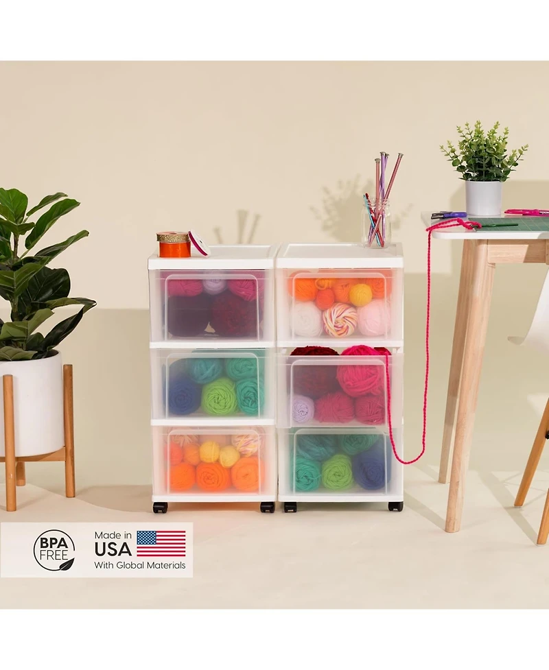 Iris Usa Plastic 3-Drawer Storage Organizer Rolling Cart with Wheels, Slim Narrow Design, 2-Pack