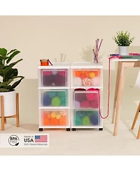 Iris Usa Plastic 3-Drawer Storage Organizer Rolling Cart with Wheels, Slim Narrow Design, 2-Pack