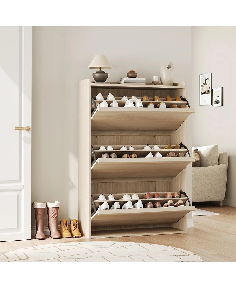Homfan Shoe Cabinet with 3 Flip Drawers, Hidden Shoe Storage Organizer for Entryway, Wooden Shoe Rack with Adjustable Shelf,Shoe Cupboard