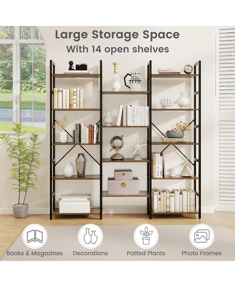 Slickblue 5-tier Triple Wide Heavy-duty Metal Frame Industrial Bookshelf.