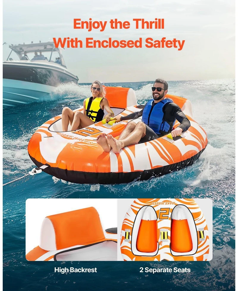 Mecale 2-Person Towable Boat Tube with Dual Cockpits and Nylon Cover