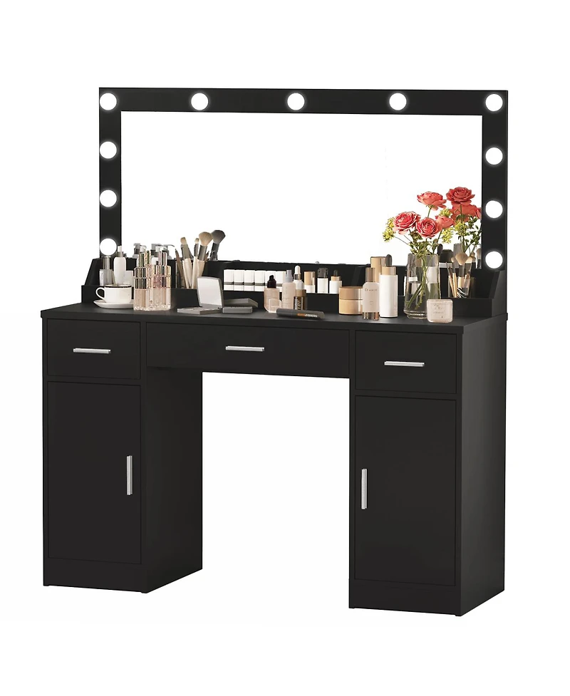 Streamdale Furniture Vanity Desk with Large Mirror, 3 Color Lighting Modes, Adjustable Brightness
