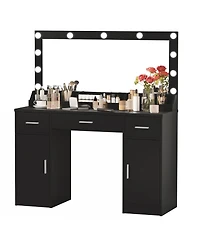 Streamdale Furniture Vanity Desk with Large Mirror, 3 Color Lighting Modes, Adjustable Brightness