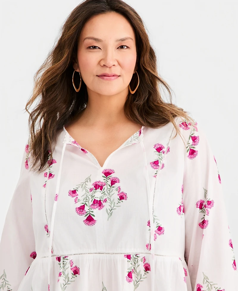 Style & Co Plus Cotton Split-Neck Peplum Top, Macy's Exclusive