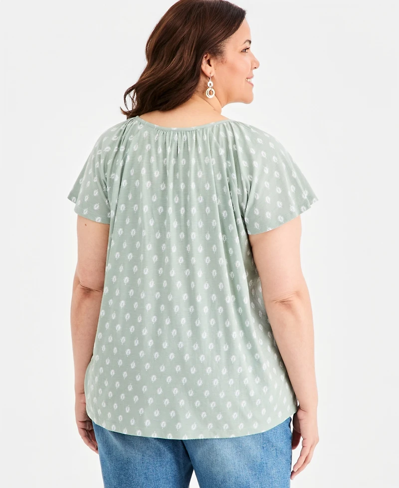 Style & Co Plus Flutter-Sleeve Printed Knit Top, Macy's Exclusive