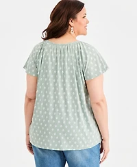 Style & Co Plus Flutter-Sleeve Printed Knit Top, Macy's Exclusive