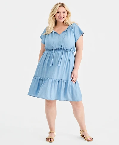 Style & Co Plus Chambray Tiered Midi Dress, Macy's Exclusive