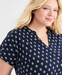 Style & Co Plus Split-Neck Printed Midi Dress, Macy's Exclusive