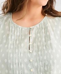 Style & Co Plus Cotton Printed Pleat-Front Top, Macy's Exclusive