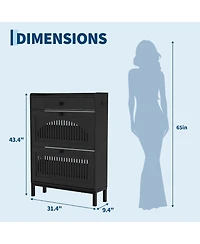 Homfan Shoe Storage Cabinet with 2 Flip Drawer, Shoes Organizer Top Drawer，Hollow Out Panel And Square Handles