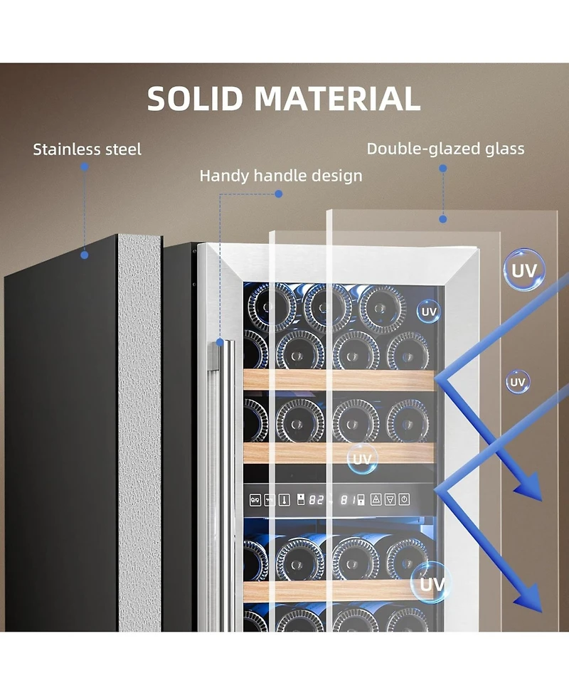 Cowsar 15" Wine Cooler, 27 Bottle Dual Zone Wine Fridge, 3.1 Cu.Ft