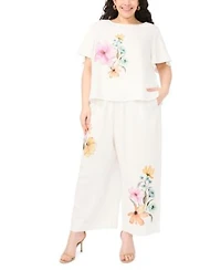 Vince Camuto Crewneck With Flutter Sleeves Smocked Wide Leg
