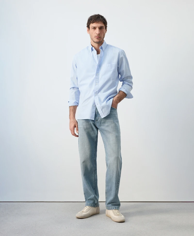 Mango Men's Cotton Regular-Fit Striped Shirt