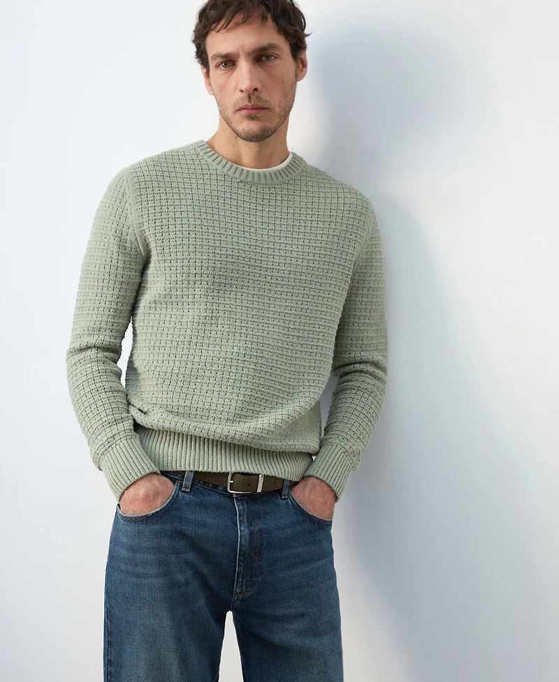Mango Men's Lace Pattern Knit Sweater