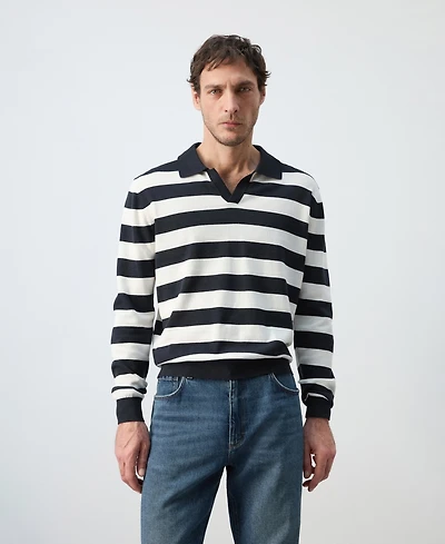 Mango Men's Cotton Fine Knit Polo Sweater