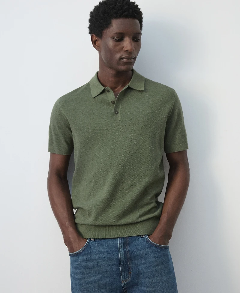 Mango Men's Microstructure Fine-Knit Polo Shirt