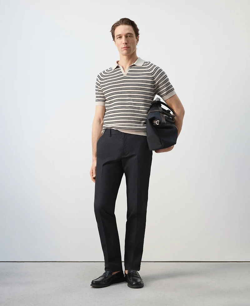 Mango Men's Cotton Striped Knit Polo Shirt