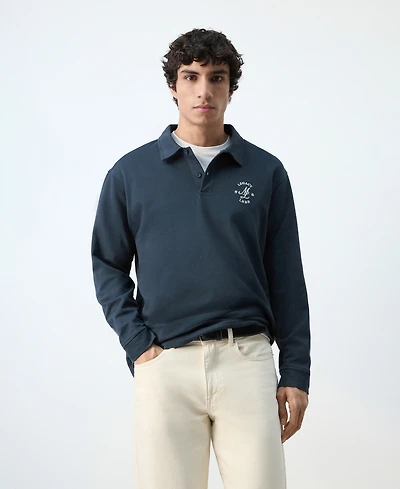 Mango Men's Cotton Embroidered Graphic Polo Shirt