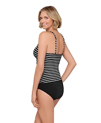 ShapeSolver Women's Striped V-Neck One-Piece Swimsuit