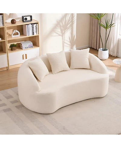 Streamdale Furniture Curved Off-White Chenille Loveseat Couch with 3 Pillows