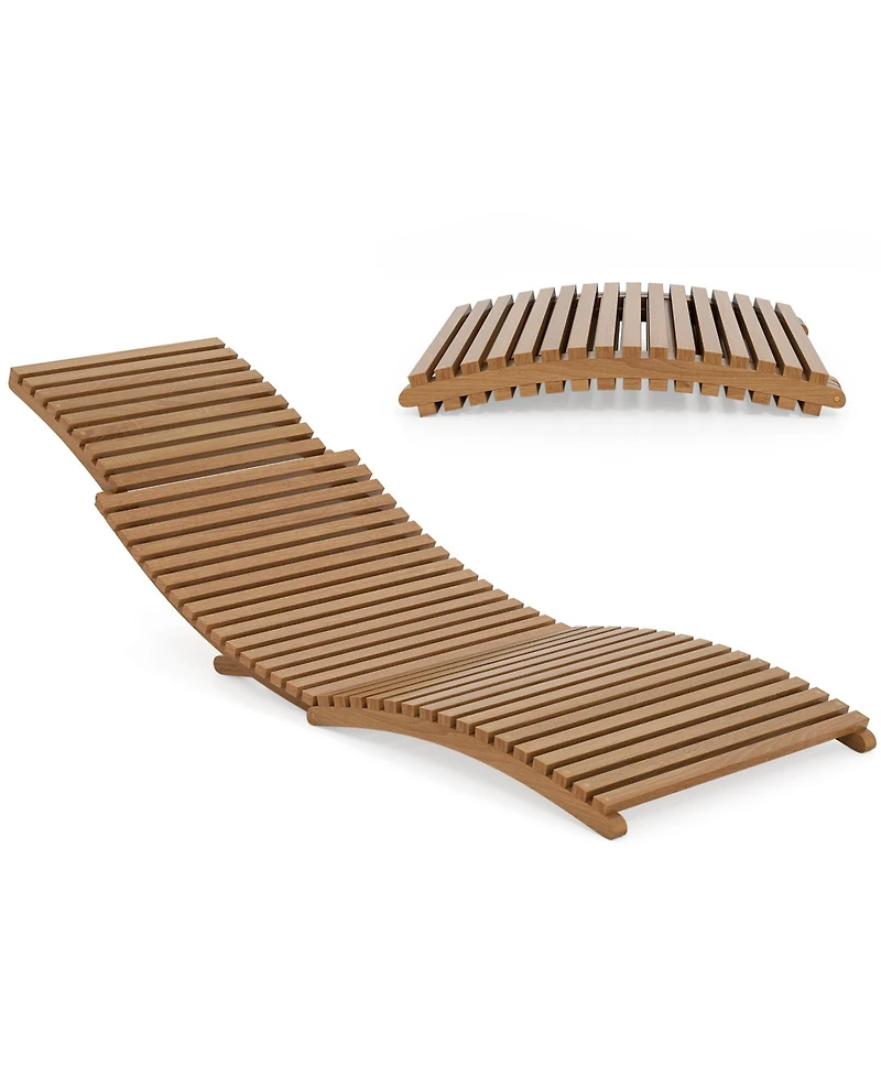 Gymax Outdoor Folding Teak Wood Chaise Lounge Chair w/Curved Lying Area for Poolside