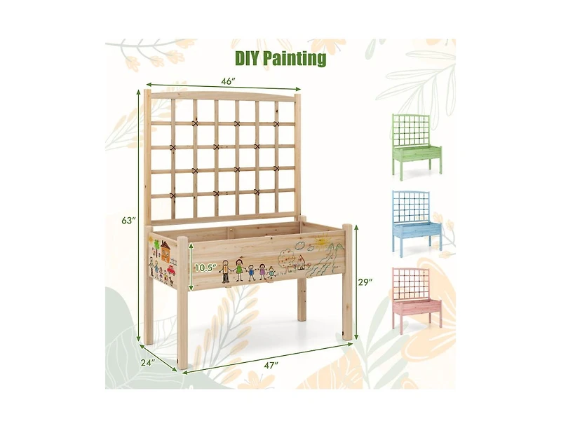 Slickblue Elevated Garden Planter with Lattice and Drainage